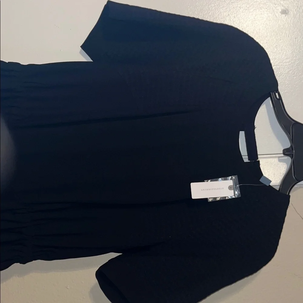 Anthropologie Black Textured Short Sleeve Dress - Picture 8 of 9